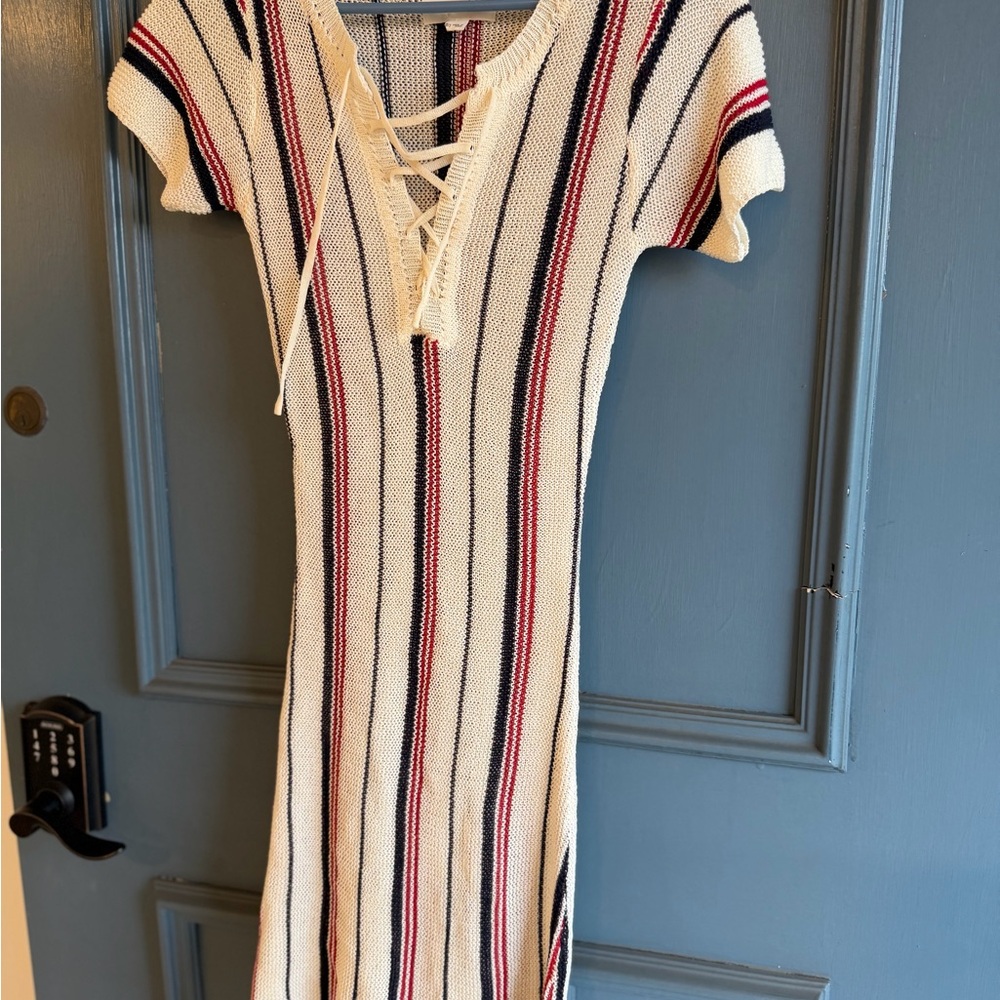 Lost + Wander Striped Knit Dress - Cream, Red, and Blue